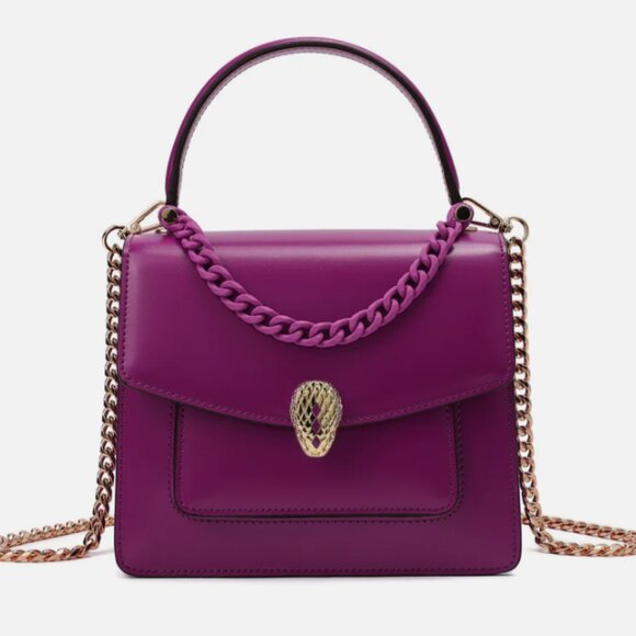 TIFFANY & FRED PARIS SERPENTINE FUCHSIA SMOOTH LEATHER TOP HANDLE CROSSBODY BAG - Picture 2 of 13